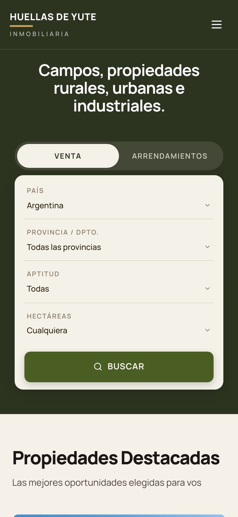 Sitio de Huellas de Yute en un teléfono