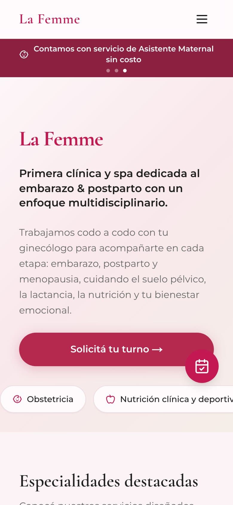 Inicio del sitio de La Femme en un teléfono