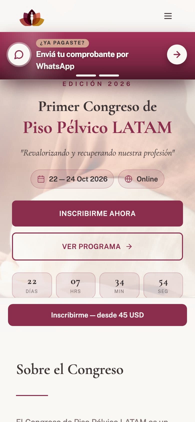 Sitio de Piso Pélvico LATAM en un teléfono