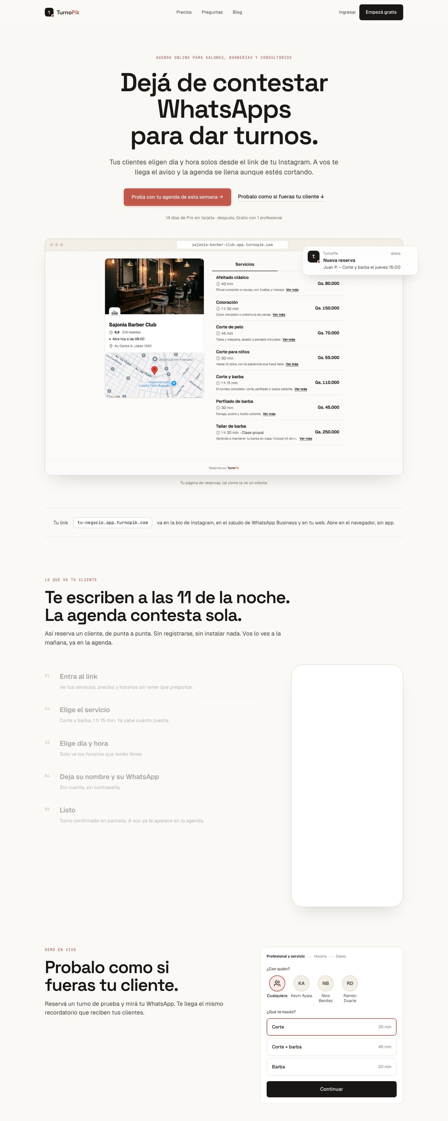 Sitio de TurnoPik en una computadora